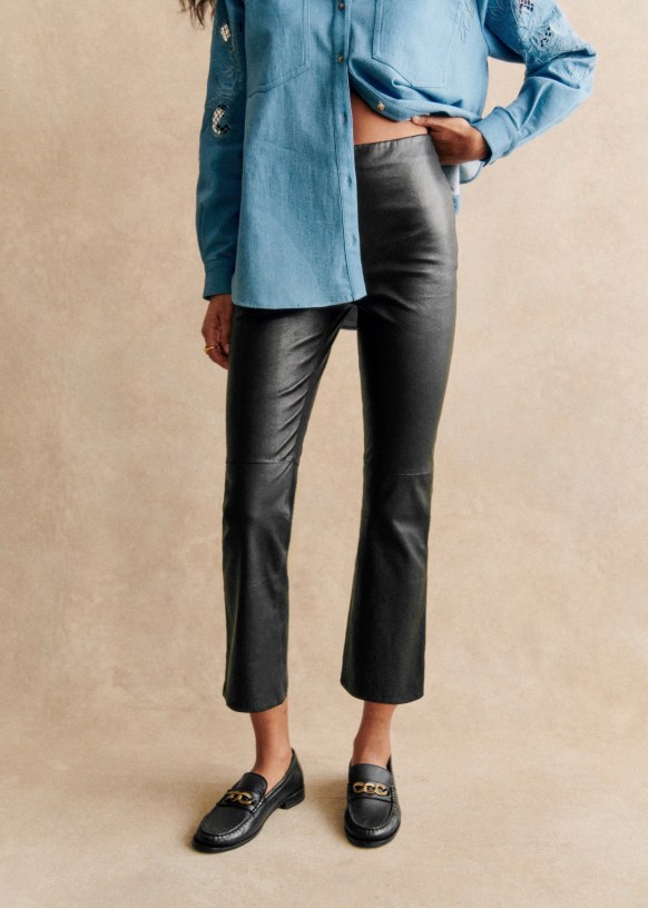 Ciara Trousers Smooth Black Leather Lamb leather Sezane