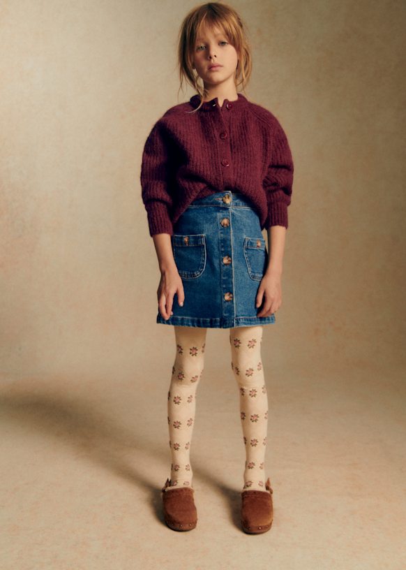 Jupe Lola Bleue Aspect Jean Fin - Taille 40 FR, Longueur Genou, Très Bon état, Avec Plis