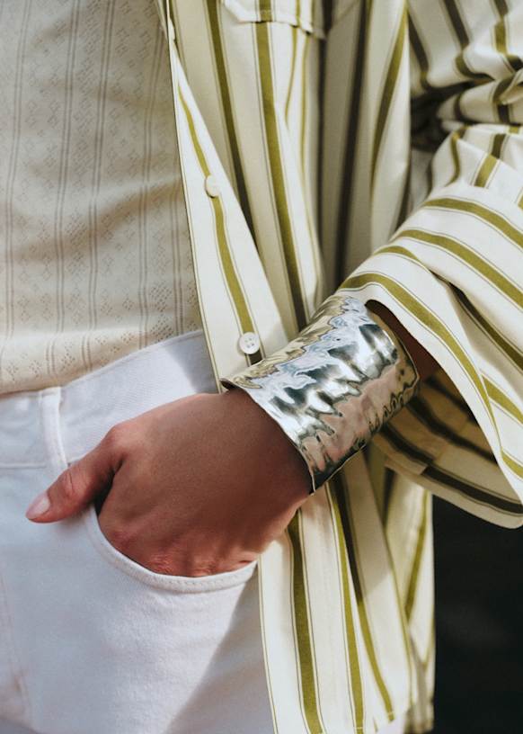Bilma Shirt - Ecru Khaki Stripes - Cotton - Sézane
