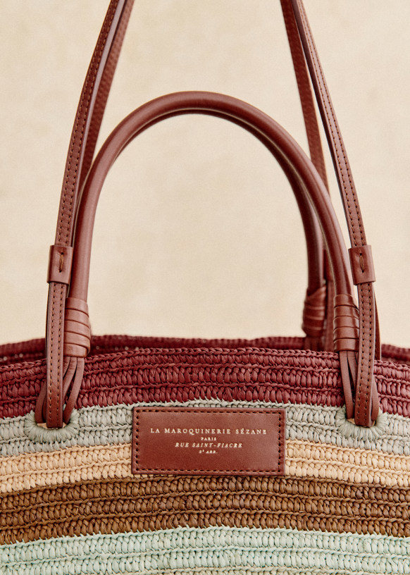 Panier Maxi Justine Raphia Rayures Multico Raphia Sezane