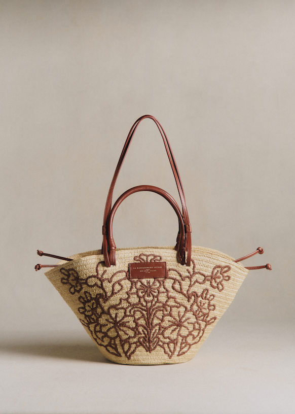 Panier Justine - Raphia Broderie Fleurs Terracotta - Raphia - Sézane