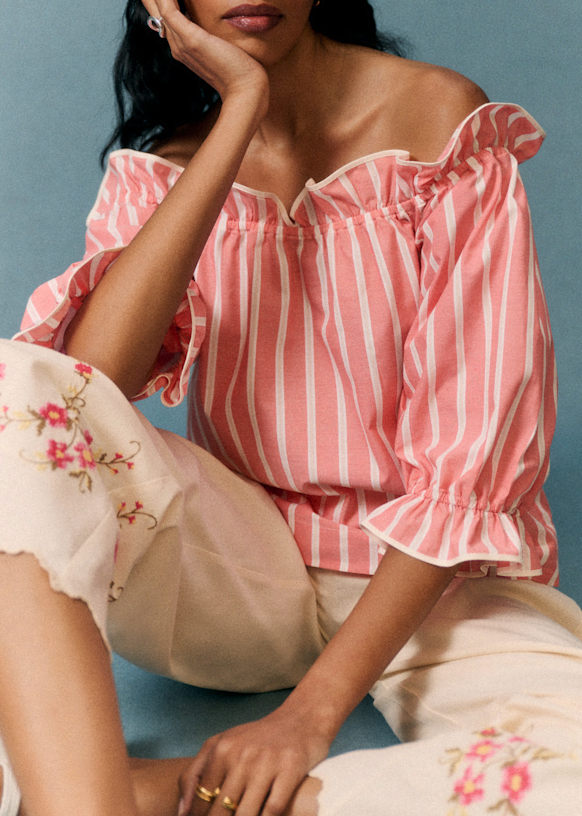 Mustina Blouse - Sézane x Andion - Pink Stripes - Organic cotton