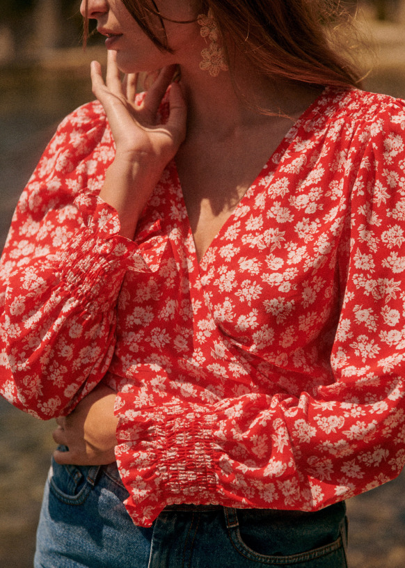 Dafné blouse - Red Cara print - Silk - Sézane