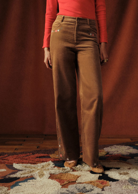 The Wide Leg Trousers - Sézane x Baziszt - Bronze with Floral