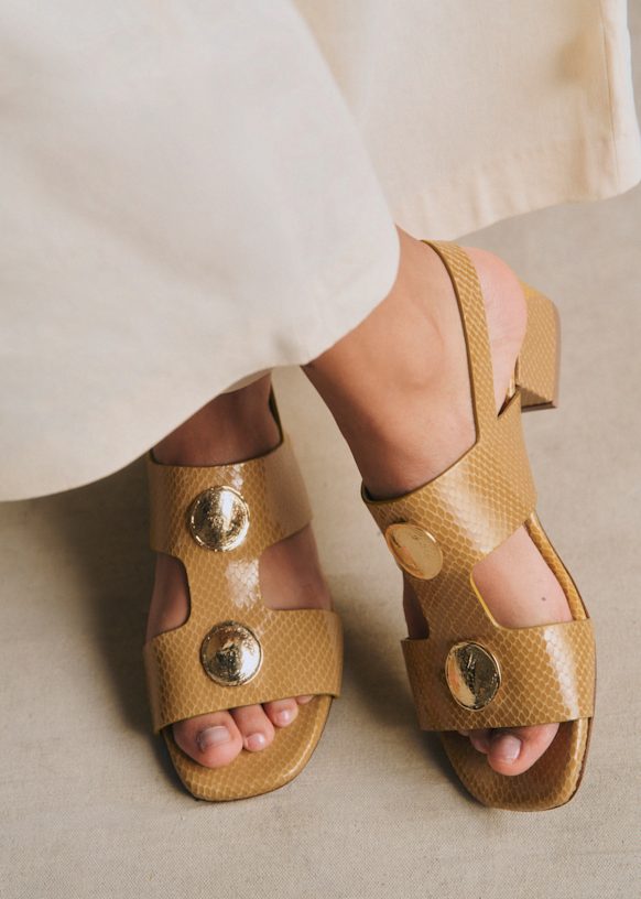 LYANA Sandals - Honey Snake - Goat Leather - Sézane