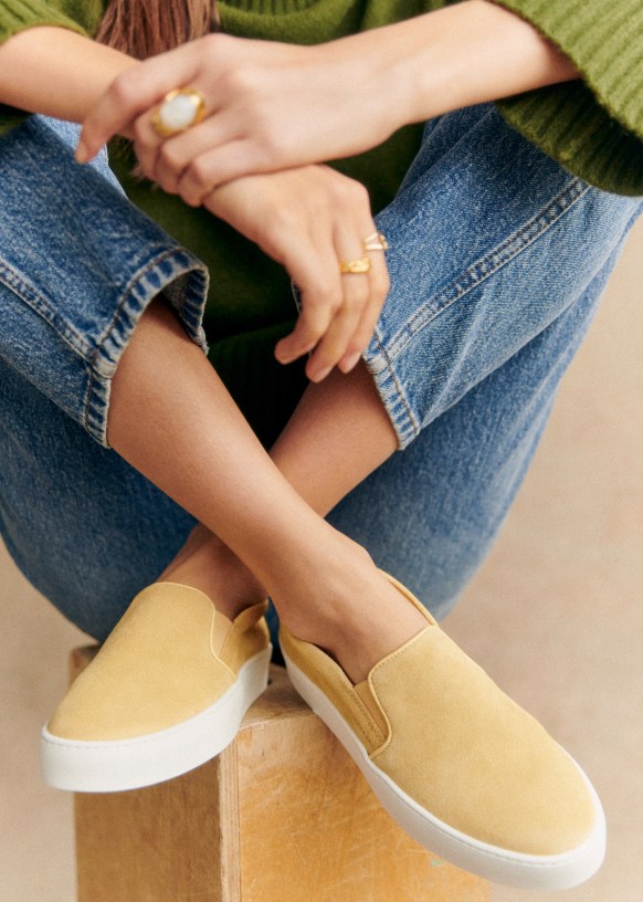 Jeans Womens Tan Slip On Sneakers Theo Sneakers Denim Split