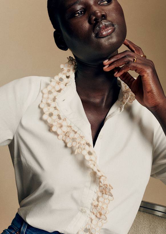 Chemise Chlo - Broderie Unie Petites Fleurs Écru - Coton biologique - textile biologique - Sézane