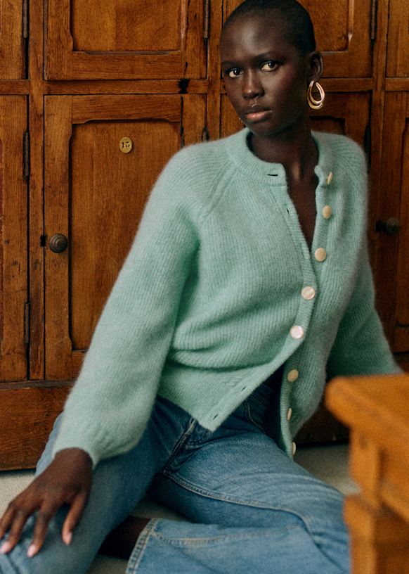 Cardigan Othello Beige screziato chiaro Baby alpaca Sezane