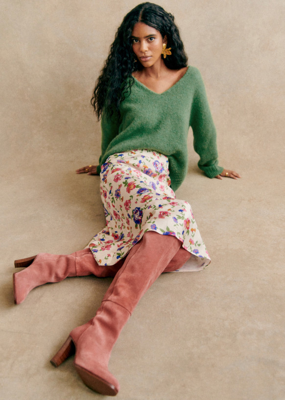Anaelle Thigh High Boots Rosewood Split cowhide leather Sezane