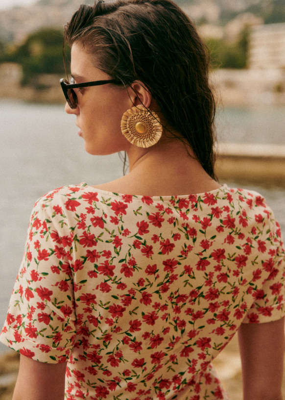 Robe Pippa courte Fleurs Corail Coton biologique textile a base de fibres biologiques Octobre Editions
