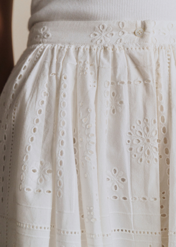 Nicole Skirt - Ecru Hankie Solid Embroidery - Organic cotton