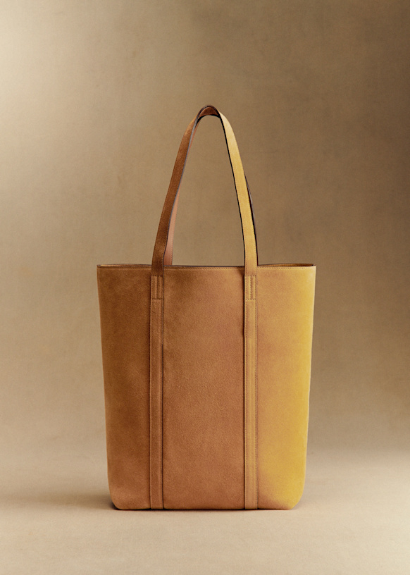 牛革キャメル、デニムポケットのトートバッグ AZUL BY MOUSSY | フロントポケットバケットトートバッグ (すべて