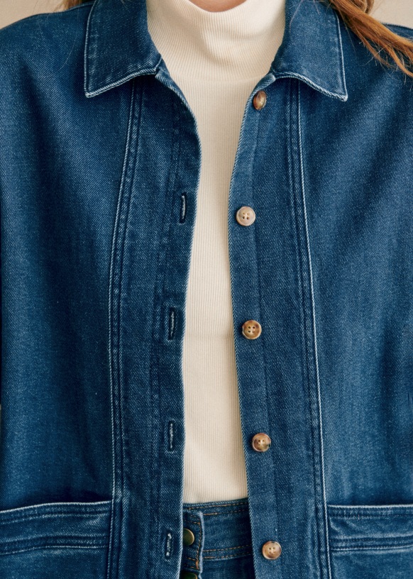 Chaqueta Will Azul Denim Algodon organico textil fabricado con fibras ecologicas Sezane
