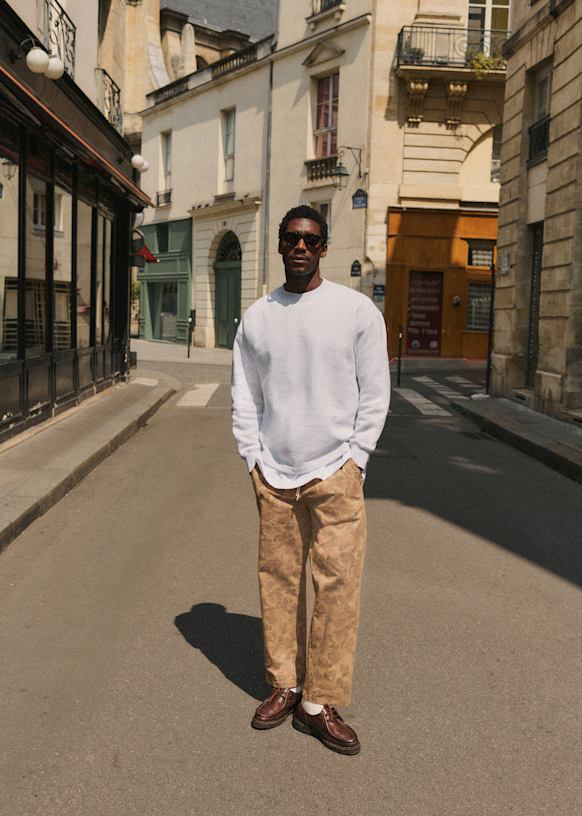 メンズウェア BELLMORE EMBLEM CHECK PANTS - BEIGE Melor Casual pants - Beige Stripe Navy - Cotton - Sézane
