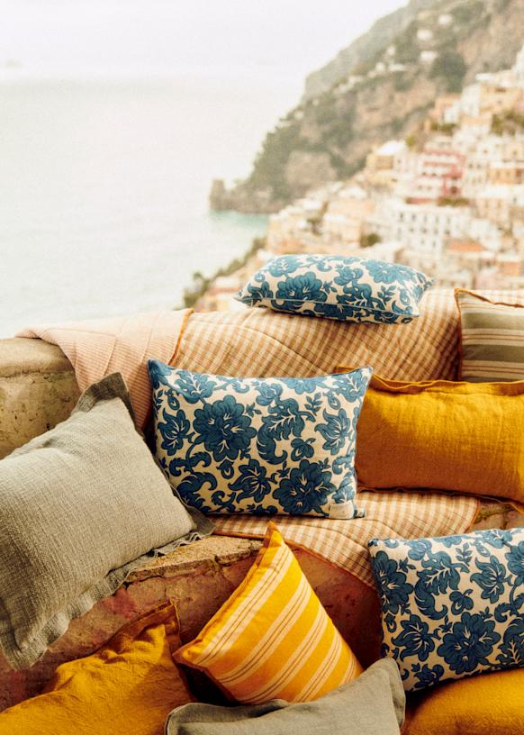 Printed Cushion Large Model Positano flowers Cotton linen textiles Sezane