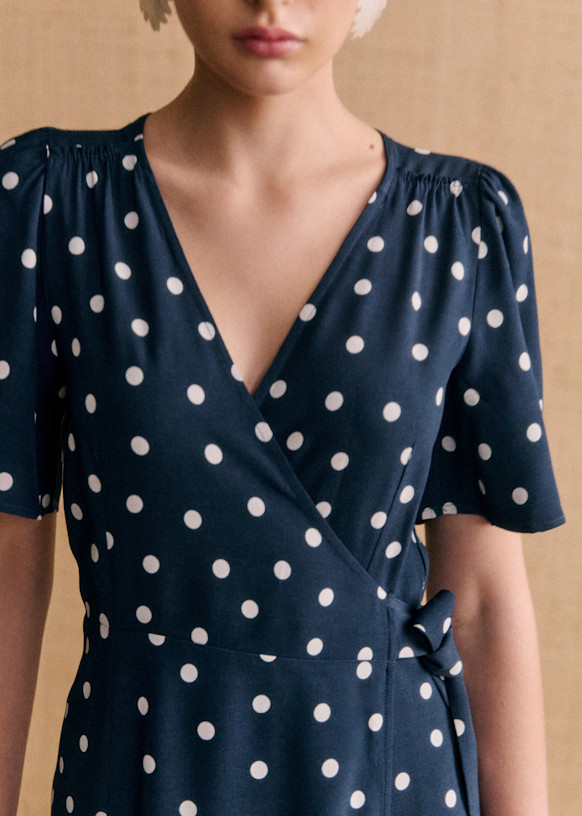 sezane ドット柄 ラップワンピース ネイビー sarah Sarah Dress - Navy polka dots - Sézane