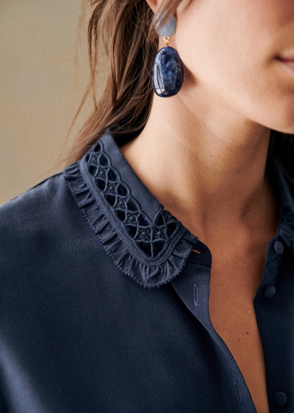 Suzanne Shirt - Navy - Silk - Sézane