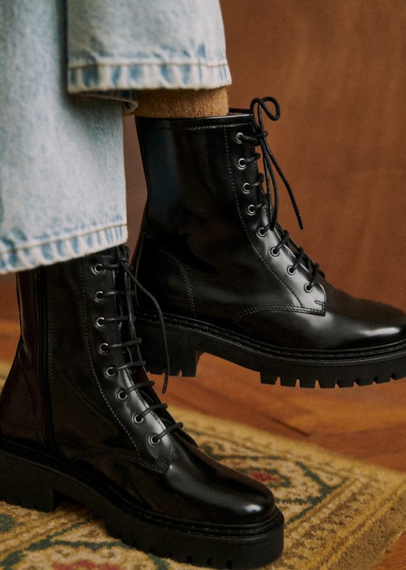 Ashley Ankle Boots Glossy Black Bovine leather Sezane