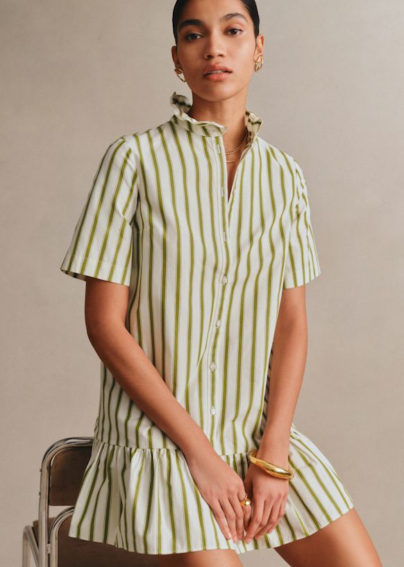 Robe Clotilde - Écru Rayures Kaki