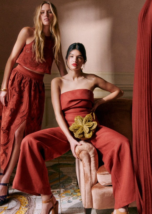 Stella Jumpsuit Red Linen Sezane