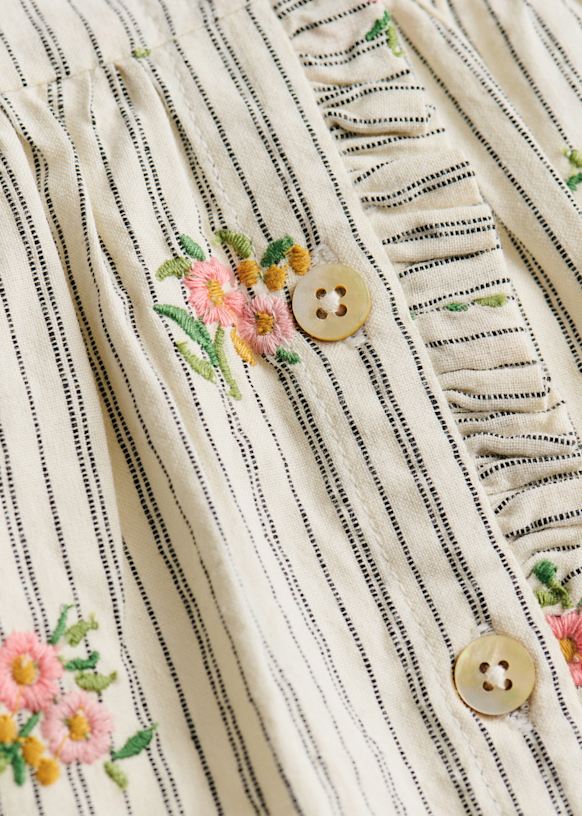 Romy Dress - Stripes with Floral Embroidery - Organic cotton