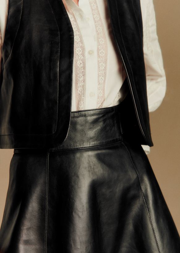 Yasmine Skirt - Black - Lamb leather - Sézane