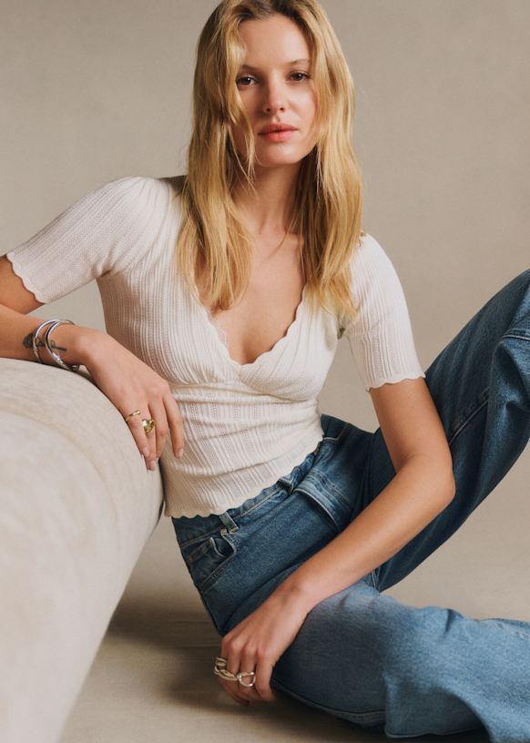 トップス marno Chloe knit tops white Cropped ruffle sweater in a wool knit White - Chloé