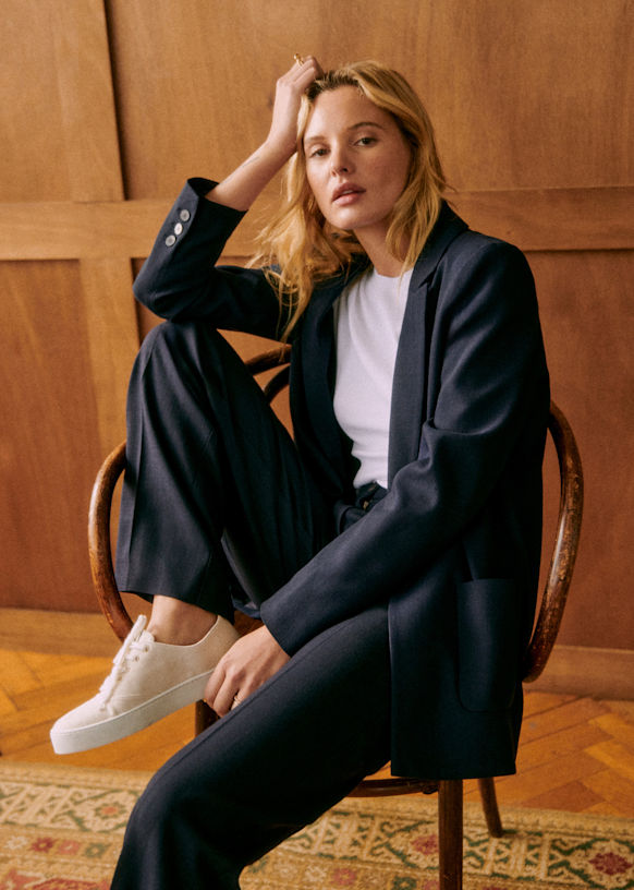 SEZANE ネイビージャケット Romane Jacket - Navy Blue - Viscose ECOVERO™ LENZING™ - Sézane
