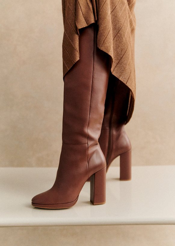 Mocha thigh high boots shop
