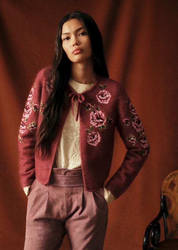 Alice カーディガン - Sézane x Baziszt - ダーくローズウッド地に