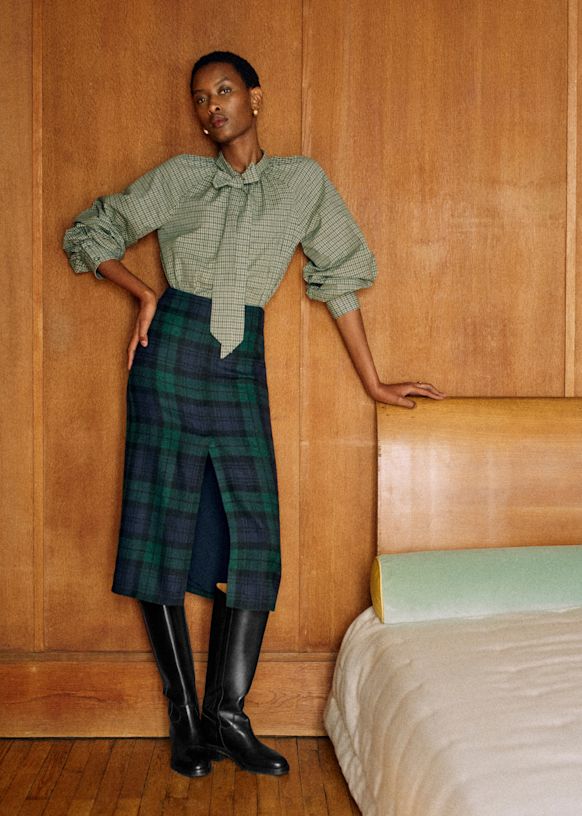 midi skirt in check