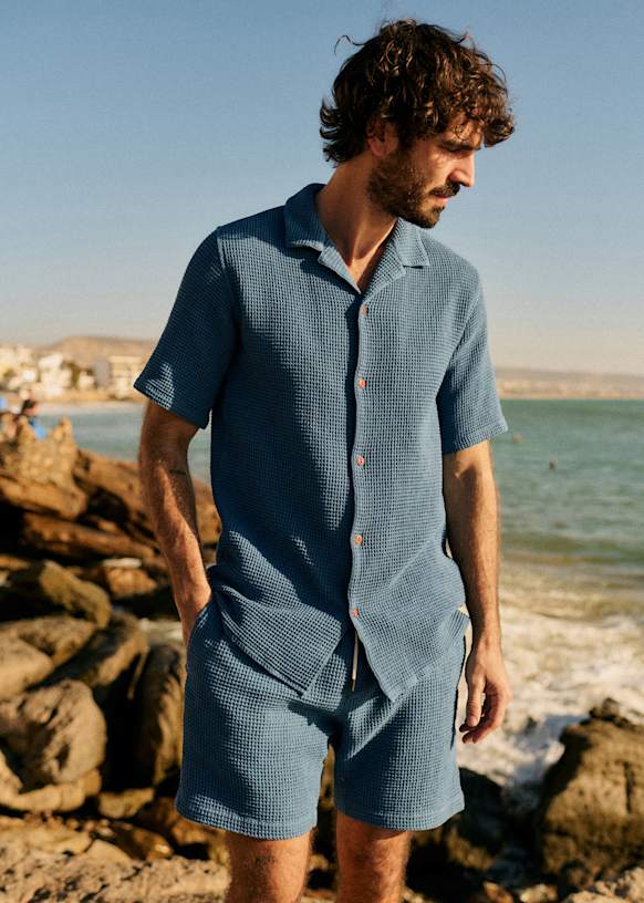 Holt Waffle Shirt - Blue - Organic cotton - organic textile - Sézane