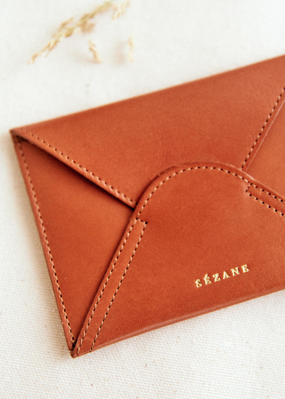 Porte Carte Olivia Vert Fonce Cuir bovin embosse lezard Sezane