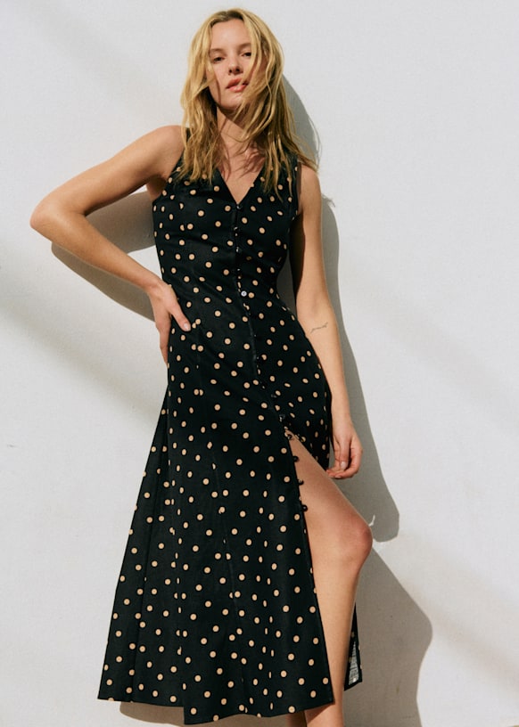 black and polka dot dress Ilona Polka Dot Twist Front Mini Dress main image 1