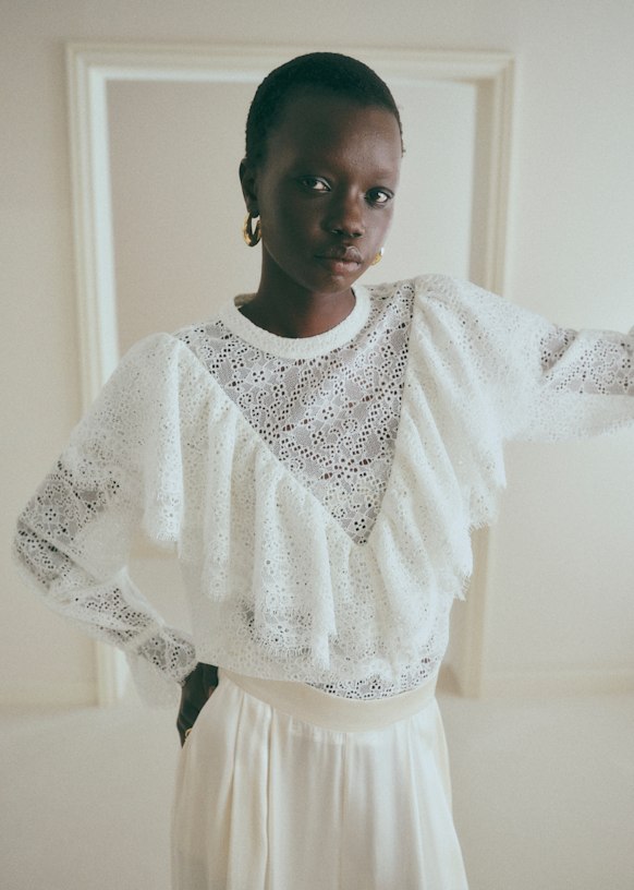 Mariam ブラウス - ファインエクリュレース - リサイクルポリエステル