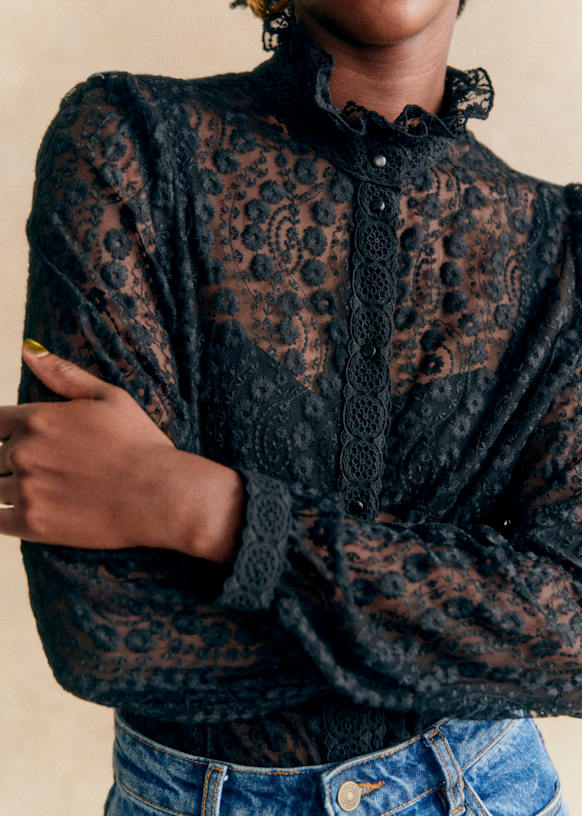 SÉZANE レースブラウス 安心の関税込】セザンヌ 美しい 刺繍レース コットン ブラウス (SEZANE