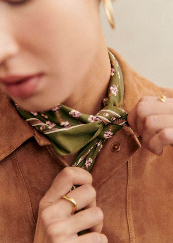 Foulard Gaston - Petites Fleurs Fond Kaki