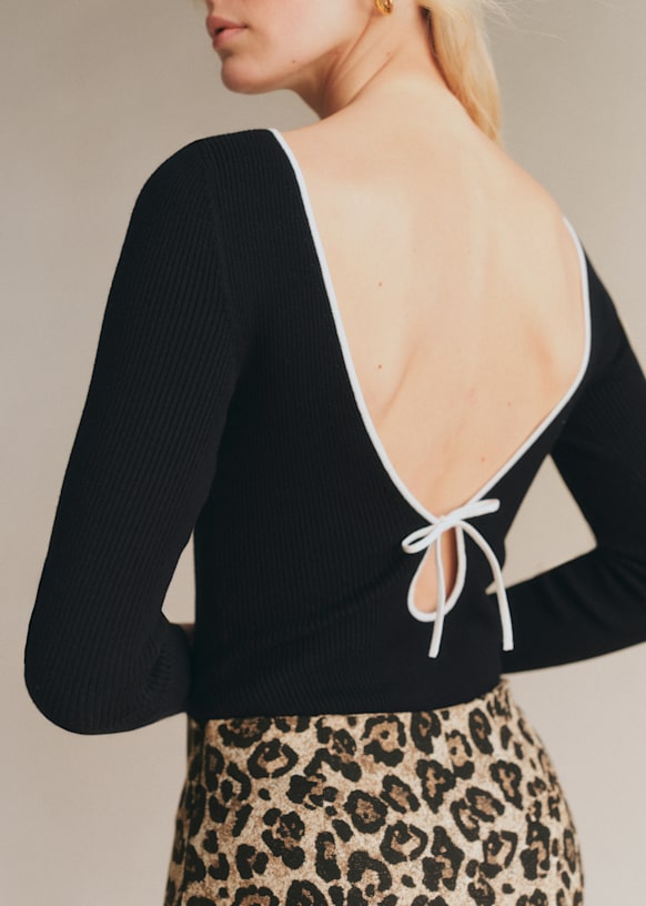 Julian Bodysuit - Black with Ecru Details - Merino Wool - Sézane