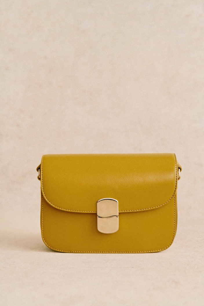 Mini Yellow Flip Cover Bag With Letter Print, Single Top Handle