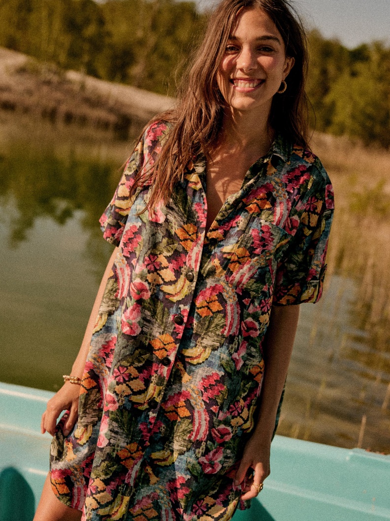 Sofia Dress - Black tropics - Linen 