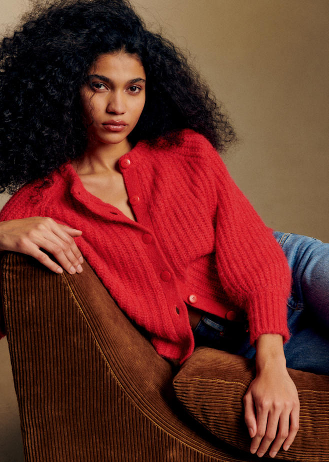 Sezane 半袖カーディガン コーラル（レッド系） オーガニックコットン Sezane 半袖カーディガン コーラル（レッド系） オーガニック