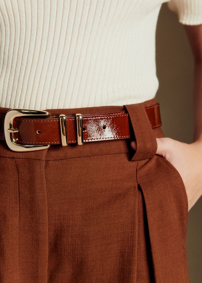 Ceinture Fine Femme En Cuir PU Tressé - Longueur 125 Cm Réglable, Boucle Camélia Perle - Pour Robe, Pantalon, Déco