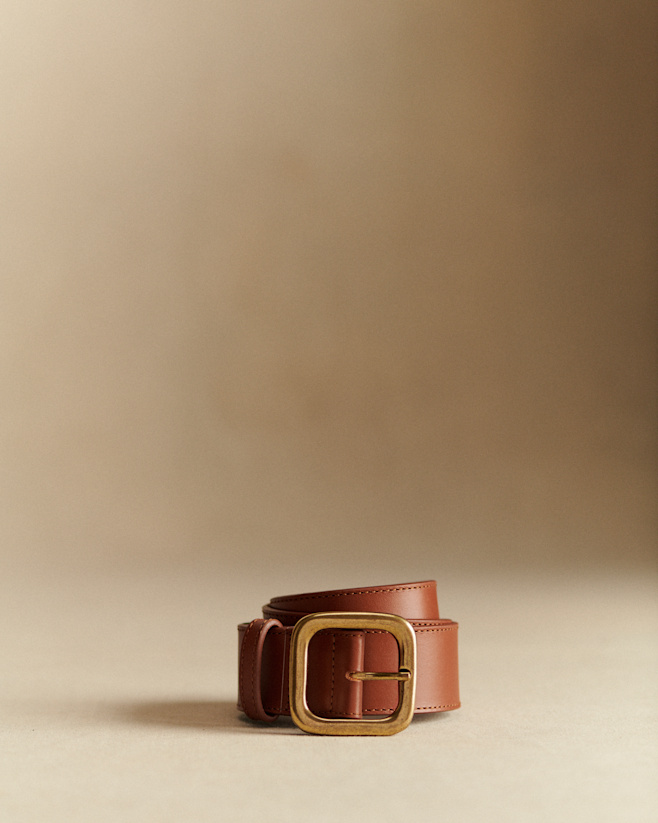 SÉZANE ブラウンレザーベルト ゴールドバックル Taylor Belt - Natural heritage - Vegetable-tanned smooth