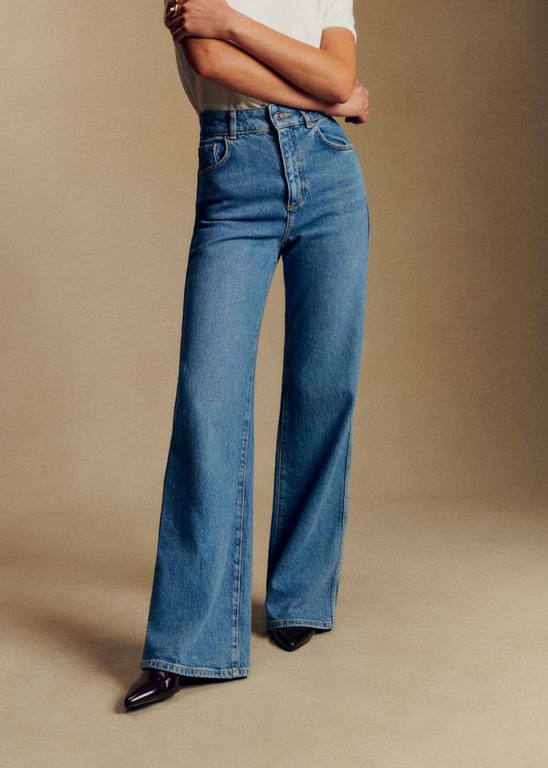 Sezane ハイウエストワイドデニム　36 Denim: high-waisted, low-waisted and slim-fit jeans