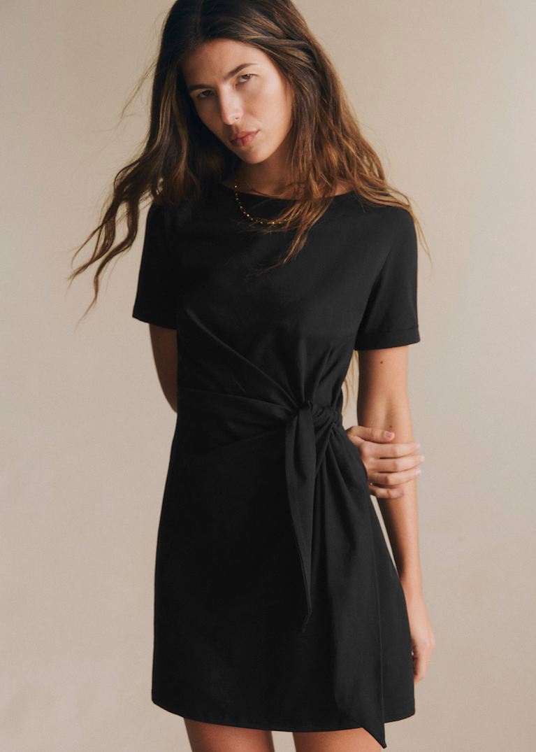 sezane formal dress Simple V Neck Black Satin Short Prom Dress, Black Homecoming Dress, Bl –  abcprom