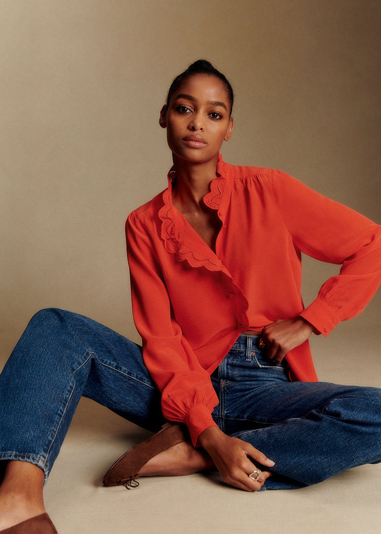 SEZANE セザンヌシルク混 ブラウス 花柄 シャツ ネイビー 薄手 シャツ, トップス, オンラインストア | Sézane