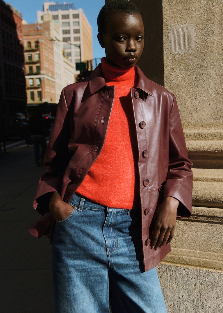 Sézane ノーカラー レザージャケット ブラウン FR 46 Leather Jackets: Short & Long | Women's Fashion | Sézane