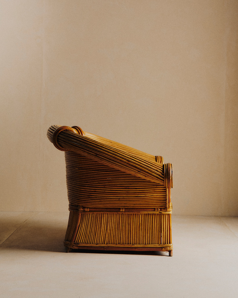 FAUTEUIL VINTAGE EN ROTIN DANS LE GOÛT DE VIVAI DEL SUD