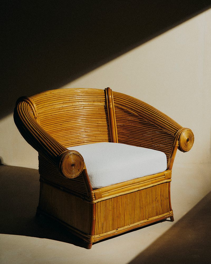 FAUTEUIL VINTAGE EN ROTIN DANS LE GOÛT DE VIVAI DEL SUD