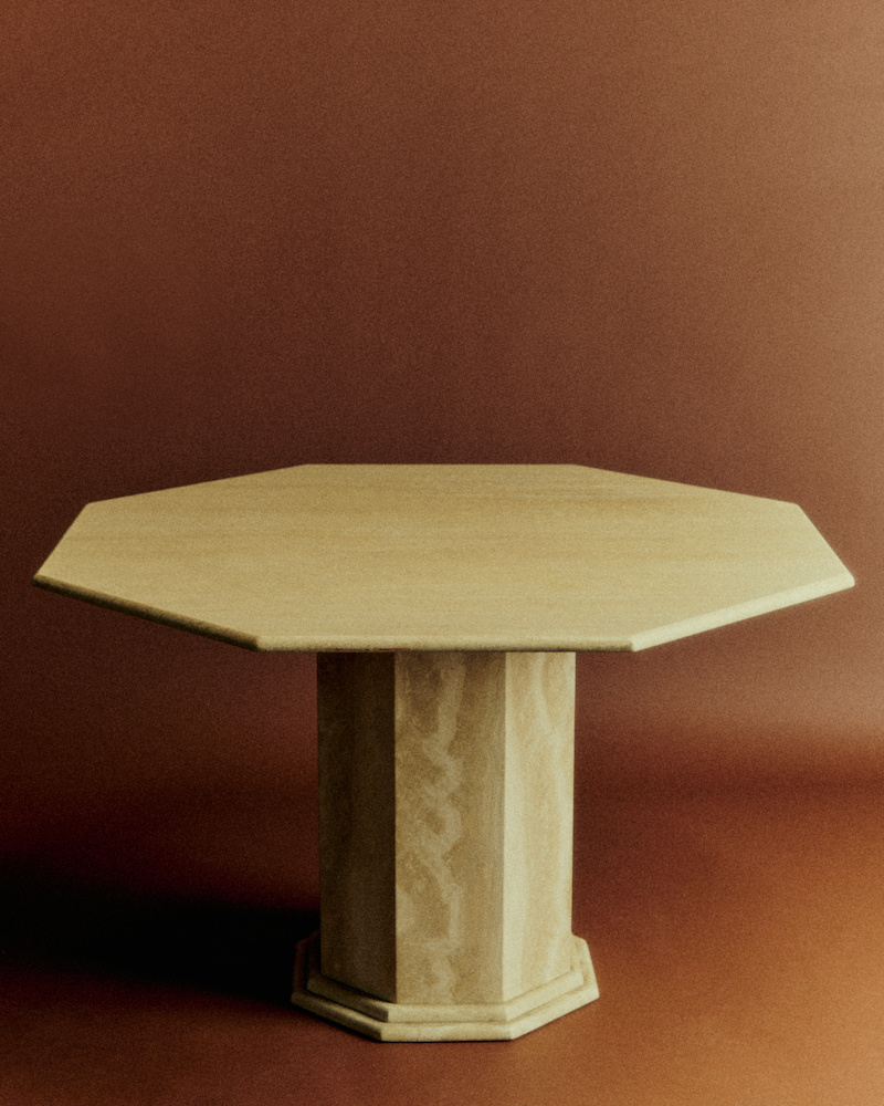 TABLE À MANGER EN TRAVERTIN OCTOGONALE ITALIENNE ANNÉES 70
